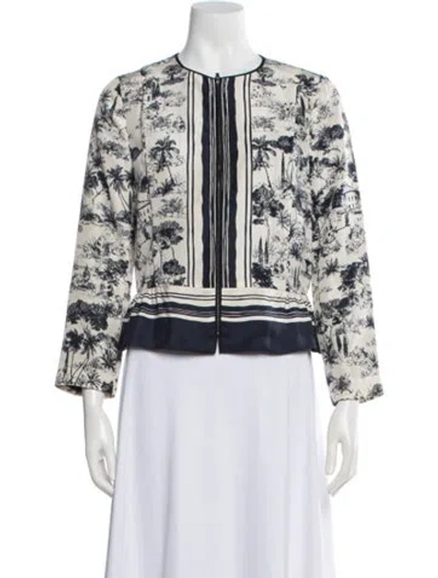 Pre-owned Tory Burch Silk Printed Jacket In White