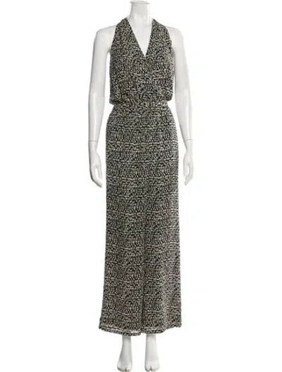 Pre-owned Tory Burch Silk Printed Jumpsuit In Black