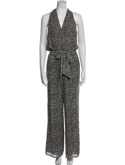 Pre-owned Tory Burch Silk Printed Jumpsuit In Black