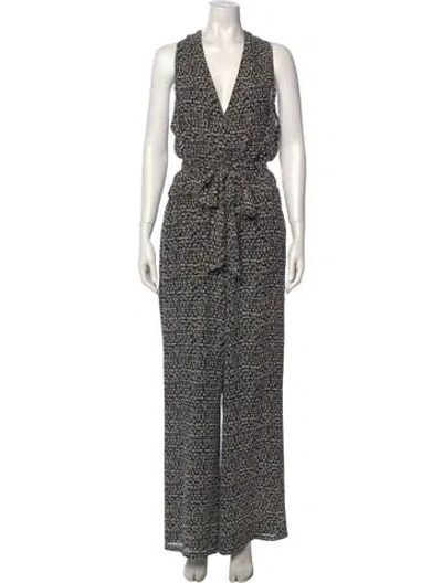 Pre-owned Tory Burch Silk Printed Jumpsuit In Black