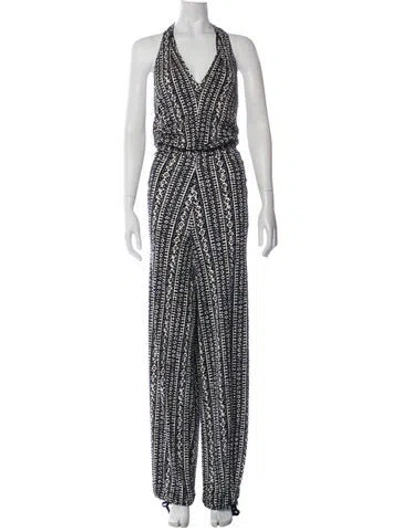 Pre-owned Tory Burch Silk Printed Jumpsuit In Blue