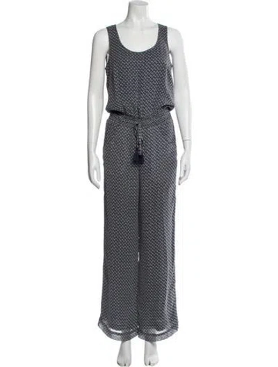 Pre-owned Tory Burch Silk Printed Jumpsuit In Blue