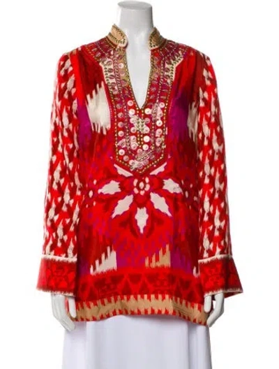 Pre-owned Tory Burch Silk Printed Pajamas In Red