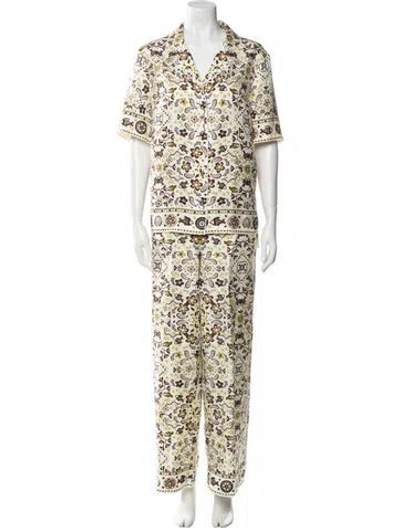 Pre-owned Tory Burch Silk Printed Pant Set In Neutral