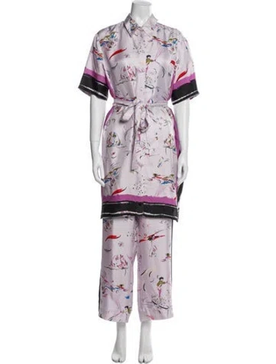 Pre-owned Tory Burch Silk Printed Pant Set In Purple