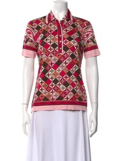 Pre-owned Tory Burch Silk Printed Polo In Pink
