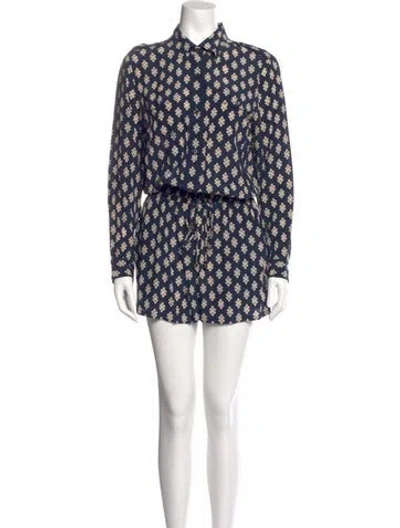 Pre-owned Tory Burch Silk Printed Romper In Blue