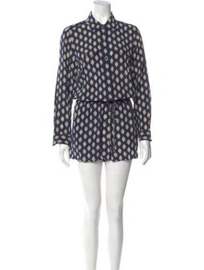 Pre-owned Tory Burch Silk Printed Romper In Blue