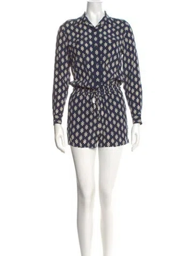 Pre-owned Tory Burch Silk Printed Romper W/ Tags In Blue