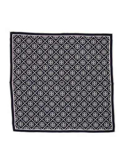 Pre-owned Tory Burch Silk Printed Scarf In Blue