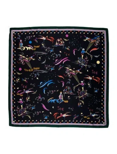 Pre-owned Tory Burch Silk Printed Scarf In Blue