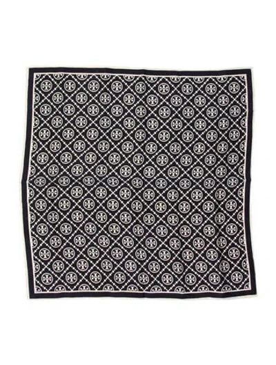 Pre-owned Tory Burch Silk Printed Scarf In Blue