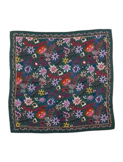 Pre-owned Tory Burch Silk Printed Scarf In Green
