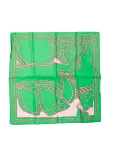Pre-owned Tory Burch Silk Printed Scarf In Green