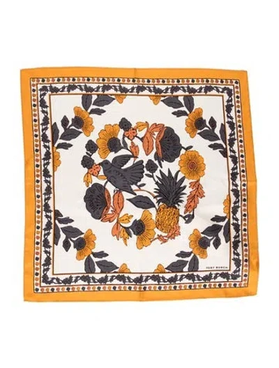 Pre-owned Tory Burch Silk Printed Scarf W/ Tags In Yellow