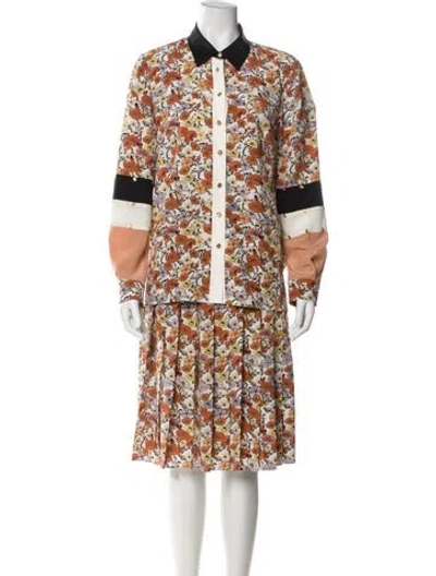 Pre-owned Tory Burch Silk Printed Skirt Set In Orange