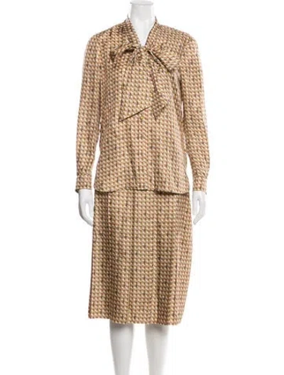 Pre-owned Tory Burch Silk Printed Skirt Set W/ Tags In Neutrals