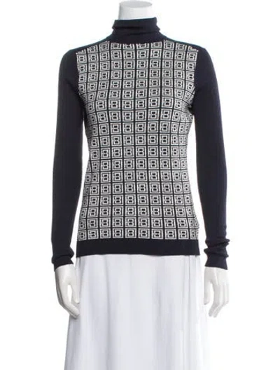 Pre-owned Tory Burch Silk Printed Sweater In Blue