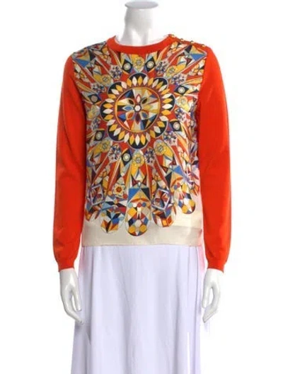 Pre-owned Tory Burch Silk Printed Sweater W/ Tags In Orange