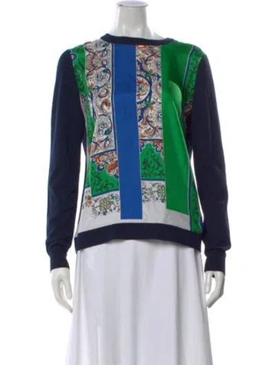 Pre-owned Tory Burch Silk Printed Sweatshirt In Blue