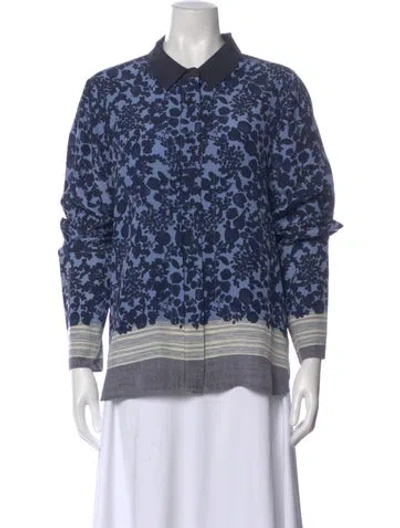 Pre-owned Tory Burch Silk Printed Sweatshirt In Blue