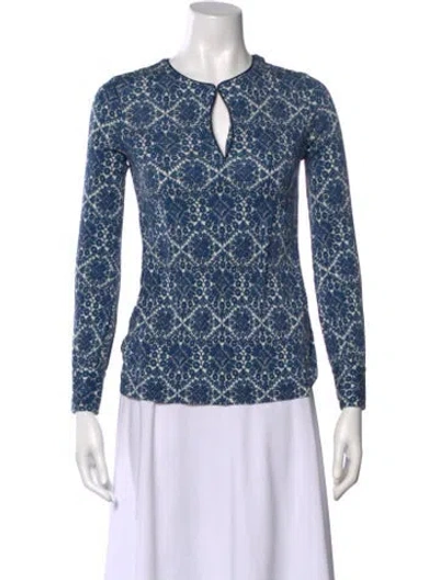 Pre-owned Tory Burch Silk Printed Top In Blue