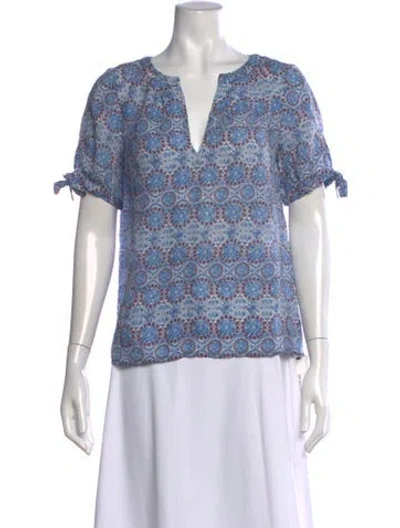 Pre-owned Tory Burch Silk Printed Top In Blue