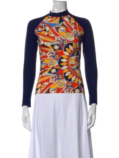 Pre-owned Tory Burch Silk Printed Top In Blue