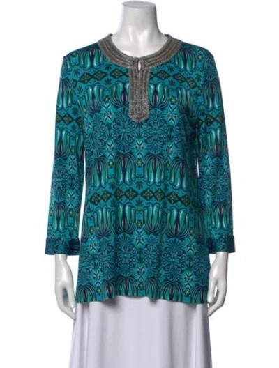 Pre-owned Tory Burch Silk Printed Top In Blue