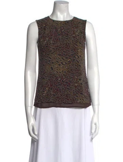 Pre-owned Tory Burch Silk Printed Top In Brown