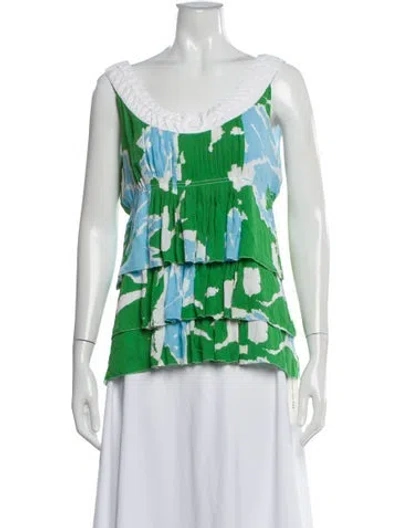 Pre-owned Tory Burch Silk Printed Top In Green