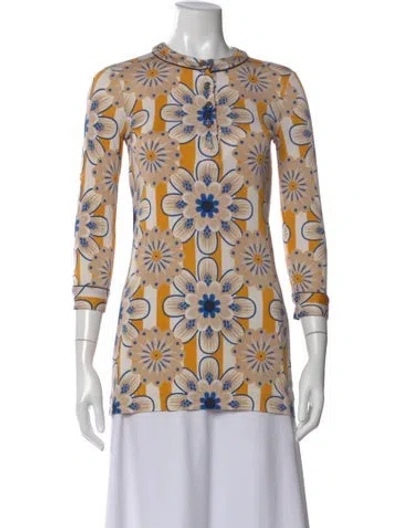Pre-owned Tory Burch Silk Printed Top In Neutral