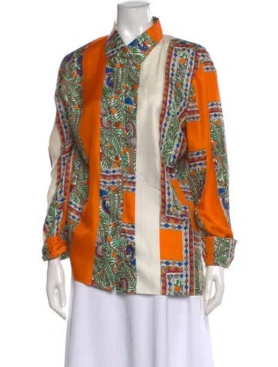Pre-owned Tory Burch Silk Printed Top In Orange