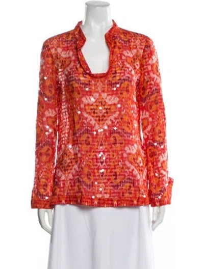Pre-owned Tory Burch Silk Printed Top In Orange