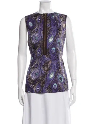 Pre-owned Tory Burch Silk Printed Top In Purple