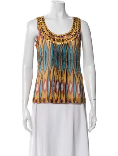 Pre-owned Tory Burch Silk Printed Top In Yellow