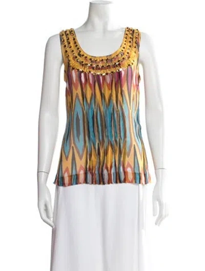 Pre-owned Tory Burch Silk Printed Top In Yellow