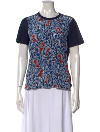 Pre-owned Tory Burch Silk Printed T-shirt In Blue