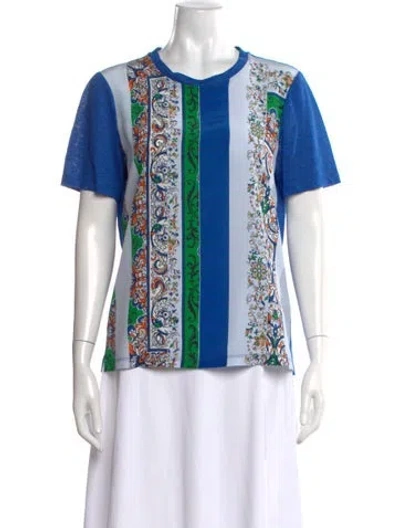 Pre-owned Tory Burch Silk Printed T-shirt In Blue