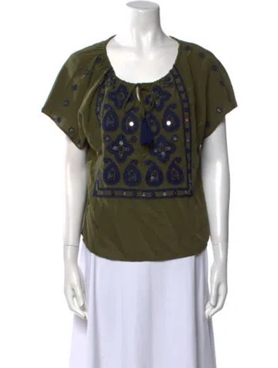 Pre-owned Tory Burch Silk Printed T-shirt In Green