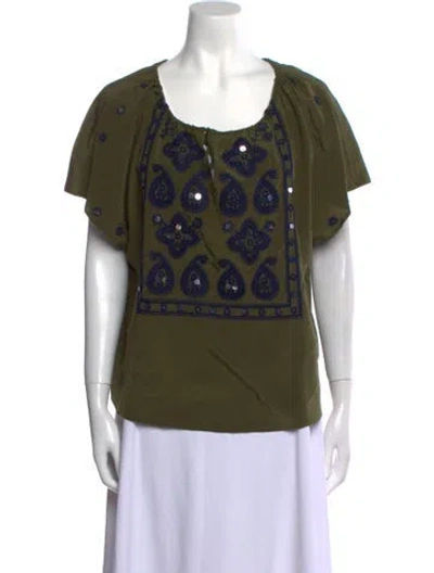Pre-owned Tory Burch Silk Printed T-shirt In Green