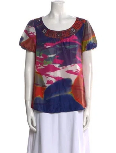 Pre-owned Tory Burch Silk Printed T-shirt In Purple