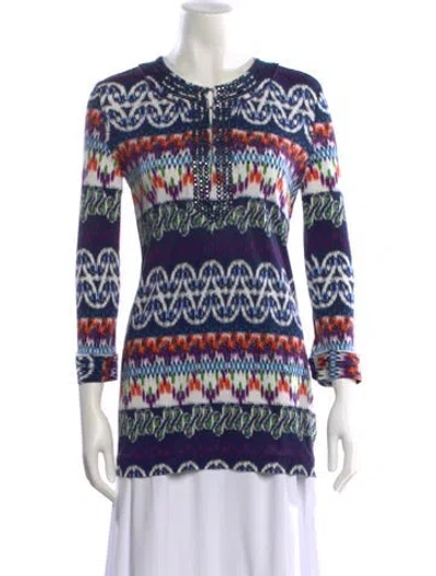 Pre-owned Tory Burch Silk Printed Tunic In Blue