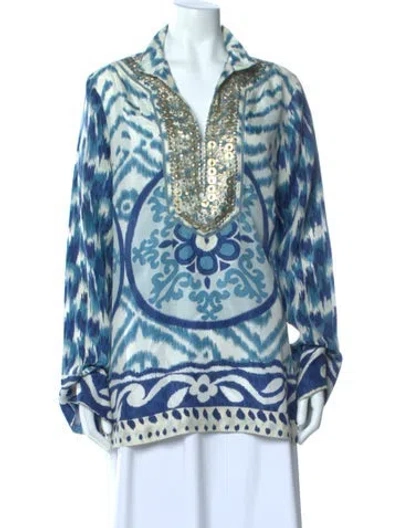 Pre-owned Tory Burch Silk Printed Tunic In Blue