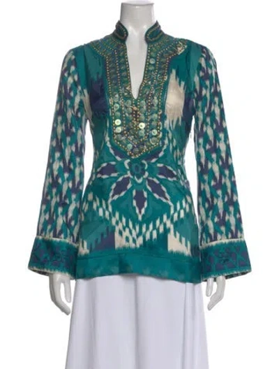 Pre-owned Tory Burch Silk Printed Tunic In Blue