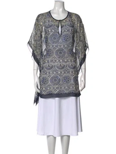 Pre-owned Tory Burch Silk Printed Tunic In Blue