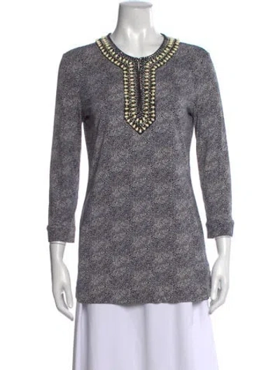 Pre-owned Tory Burch Silk Printed Tunic In Blue