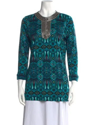 Pre-owned Tory Burch Silk Printed Tunic In Blue