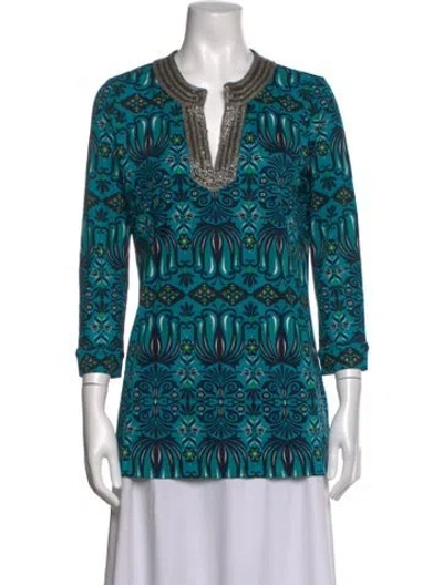 Pre-owned Tory Burch Silk Printed Tunic In Blue