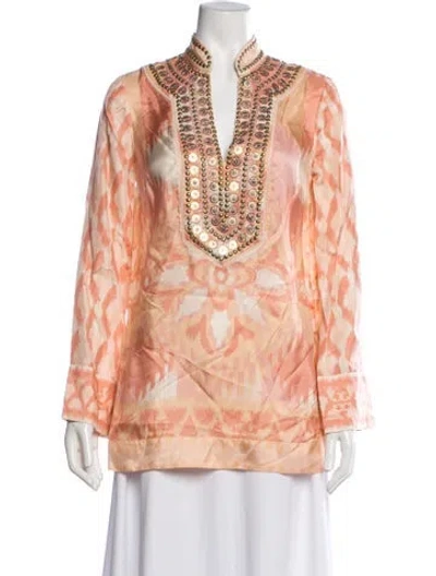 Pre-owned Tory Burch Silk Printed Tunic In Orange